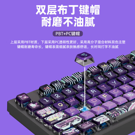 达尔优达尔优EK829《暗夜流光》主题机械键盘104有线键盘PBT布丁热升华办公家用电竞游戏通用男女礼物 暗夜流光-104键黑色 黑轴