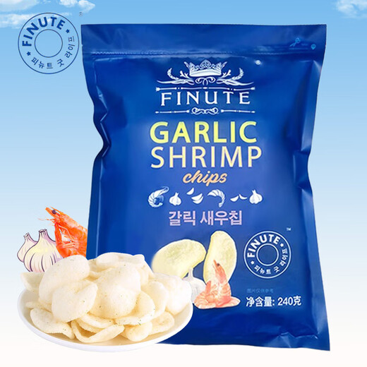 FINUTE Qu Laifu Chips de crevettes 240g Saveur d'ail Coréen original importé croustilles craquelins de crevettes nourriture soufflée collations du Nouvel An