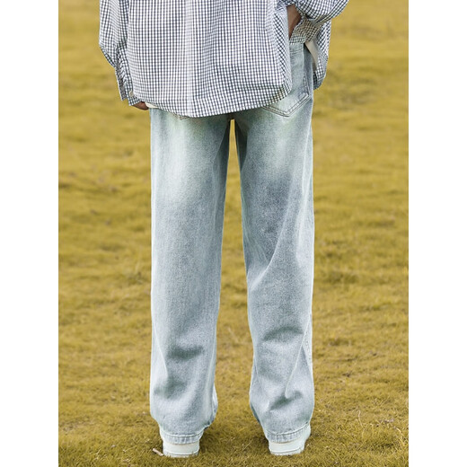 Baa und Baa lose geraden Retro-Jeans 2025 Neue Frühlings- und Herbst-Herren-Weitbeine lässig amerikanische amerikanische Herrenhosen hellweiß und blau K840-WKXS L [Vorgeschlagen 120-140jin [Jin gleich 0,5 kg]]]