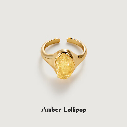 Amber Lollipop Wang Yuwen's same style amethyst ring women's open index finger ring anniversary birthday gift for girlfriend and wife yellow (liuguangzhijing series)