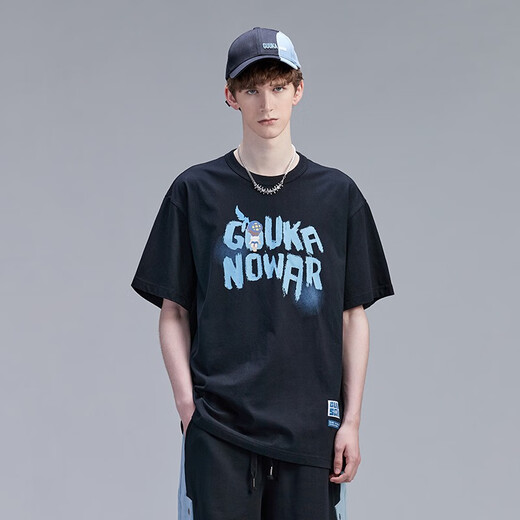 古由卡（GUUKA）&SANK联名白色短袖T恤男潮牌刘宇嘻哈纯棉运动半袖T宽松 白色f3887 XXS xs