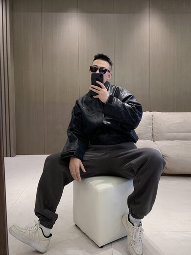 Customized Hello Chicken Spring and Autumn Men's High Quality Lapel Leather Jacket Korean Style Thick Jacket Trendy Motorcycle Leather Jacket Black Thickened M