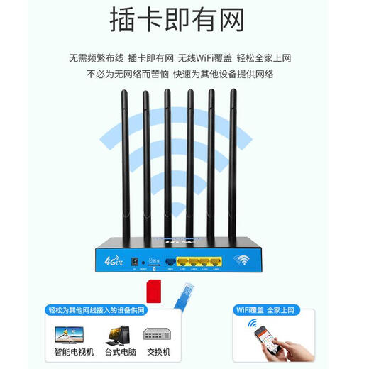 Tuoshi 4g industrial wireless router full Netcom home enterprise backup card Internet treasure Unicom Telecom car portable mobile wifi hotspot to wired overseas version - LT210S four antenna 4G wireless card router without card