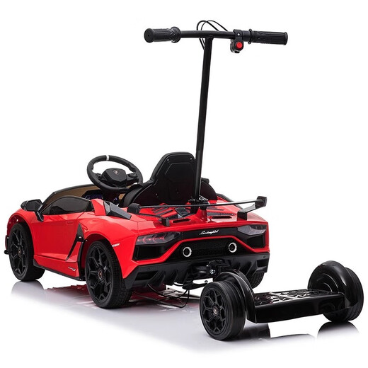 Haolaixi Lamborghini children's electric car four-wheel car remote control toy car can sit a child with a swing baby stroller top with red + adult standing plate + soft wheel leather seat + remote control