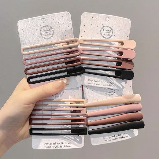 Qindu Traceless Duckbill Clip Large Bangs Clip Forehead Hairpin Side Broken Hair Back of Head Female Summer Hair Accessory Hairpin Wave-4 Pack Dark-Duckbill Clip