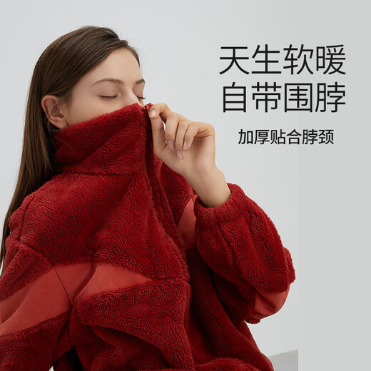 Chundu Soft Coral Velvet Pajamas Women's Winter Thickened Velvet Red Product Year of the Horse and Animal Year Wedding Couple Set Home Clothes Oatmeal L