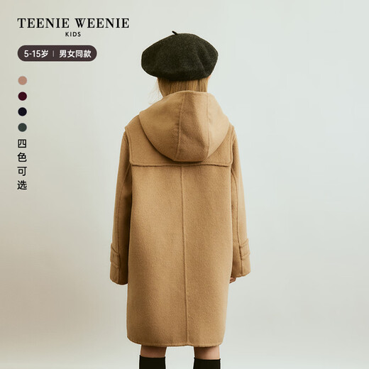 Teenie Weenie Kids Bear children's clothing autumn and winter warm double-sided woolen hooded coat for boys and girls, beige 120 cm