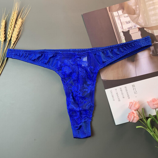 Men's sexy underwear, perverted lace thongs, men's sexy see-through men's T-string pants, passionate hollow transparent sexy elastic low-waisted SM role-playing couples sexual teasing, black, one size
