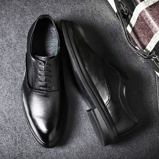 KGV leather shoes men's large size business casual versatile British style fashion workwear Korean style formal wear new trendy men's shoes black 48 leather shoe size = 49 sports shoe size.