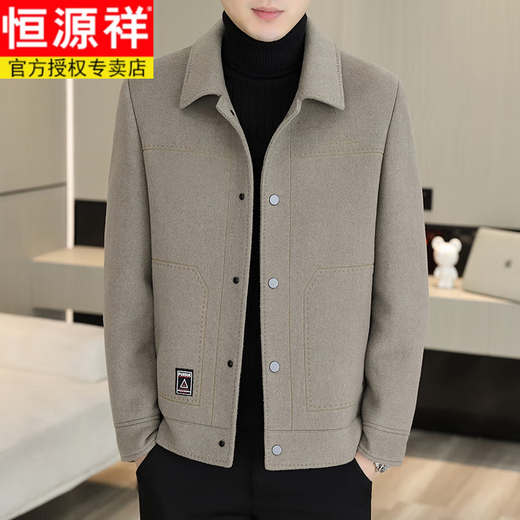 Hengyuanxiang (HYX) high-end double-sided woolen coat men's autumn and winter casual short men's jacket lapel men's woolen coat black 2XL (155-170Jin Jin equals 0.5 kg)