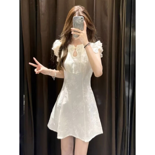 苏洛琳（SULUOLIN）2025年春天夏季新款女士装短袖连衣裙小个子显瘦中式旗袍气质衣服 杏色连衣裙 S 85-95斤