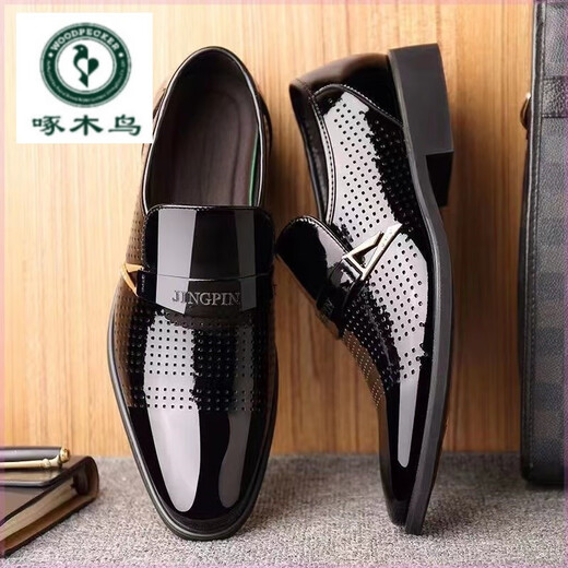 Woodpecker 2024 leather shoes men's hollow summer style business casual leather shoes genuine leather breathable soft sole leather sandals men 686-2 black hollow premium version 43