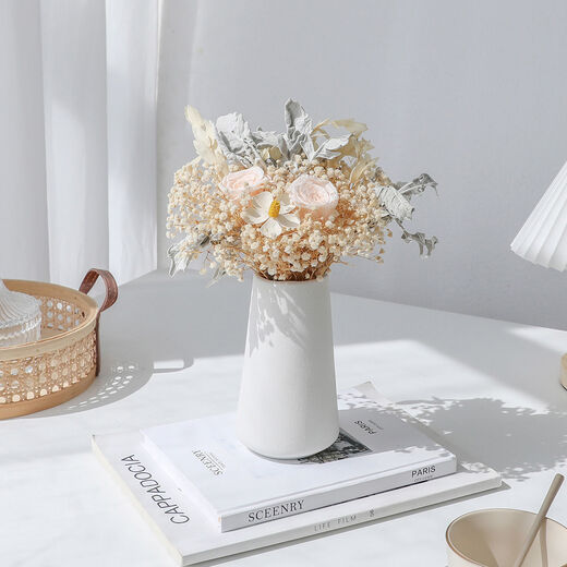 Aiman (Aiman) Leichte Luxus nordisch natürliche getrocknete Blumen Bouquet von unsterblichen Sternen Rosen Ins Style Home Dekoration getrocknete Blumen Bag Geschenk A841S Bouquet mit Flasche