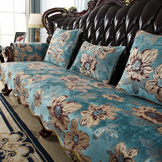 Senna Space American Sofa Cushion 123 Retro Countryside High-end European Sofa Cover Four Seasons Anti-Ski Neil Flower Dance Leisurely-Blue Wave Tassel Armrest Cover 50*60