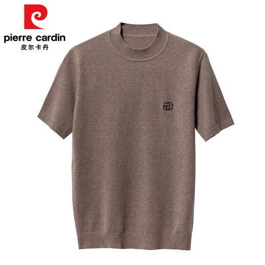 Pier Cardin cardigan short-sleeved T-shirt round neck spring, autumn and winter men's thin cardigan sweater half-sleeved base shirt knit sweater 12121 dark camel 165/105 [Suggested 100-120Jin [Jin equals 0.5 kg]]