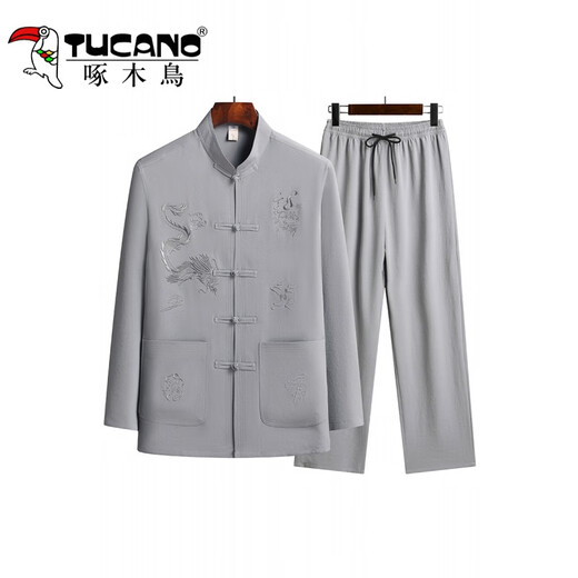 
Woodpecker Tang suit men middle-aged and elderly father autumn long sleeve suit Chinese style spring and autumn grandfather old man autumn father clothes red paired navy blue suit 175 130-150Jin [Jin equals 0.5 kg]