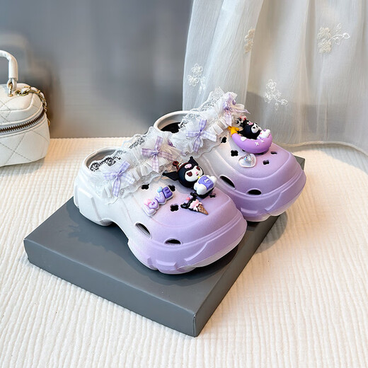 Kuromi Children's Crocs Cartoon Sandals 2025 Summer New Color Matching Sandals Girls Indoor and Outdoor Slippers Light Purple Size 26-27 Inner Length 17cm