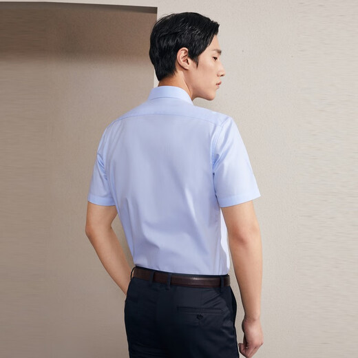 雅戈尔（YOUNGOR）短袖衬衫男素色DP免烫衬衫纯棉面料抗皱易打理新品 GSDP10171IFA浅蓝色 39