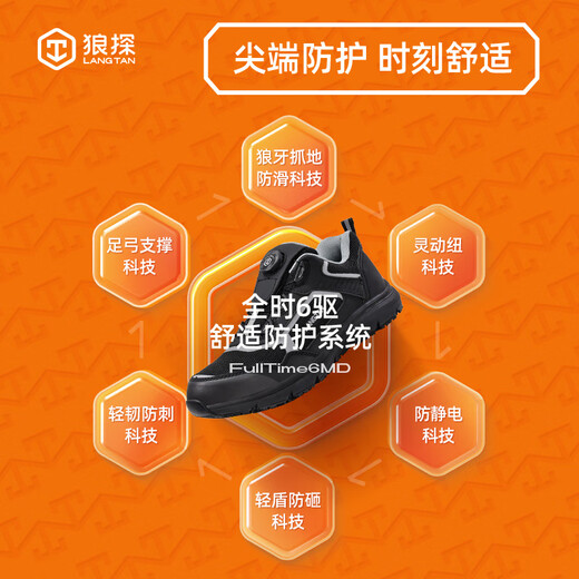 狼探劳保鞋男防静电透气钢包头防砸防刺软底安全工作功能鞋G212LT 42