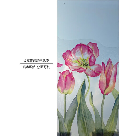 Chuangjingyi chooses French flower window sticker paper light-transmitting electrostatic glue-free window stickers stripping film romantic bedroom Fangfang Tulip 12040cm