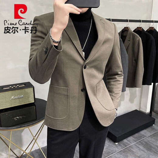 Pierre Cardin woolen casual small suit jacket spring and autumn Korean style single suit top business men's high-end handsome men's suit khaki color L recommended 110-130Jin Jin equals 0.5 kg