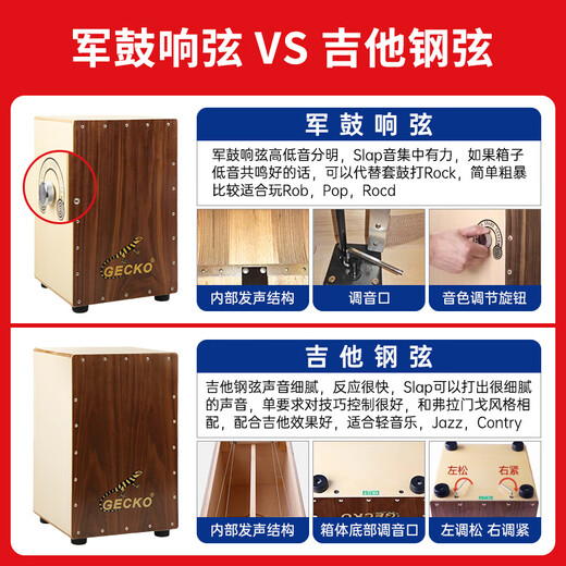 
GECKO gecko box drum Kahong drum hit wooden box hand slap drum sitting drum square adult card Hong drum electric box instrument drum CD01 (guitar steel string) heavy bass model