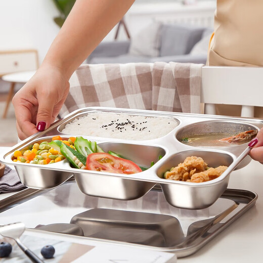 Meichu (MaxCook) 304 Caja de almuerzo de comida de acero inoxidable dividida en la rejilla Placa de comida rápida Lunch Box Lunch Box engrosado y profundizado 5 Grid Lunch Box + Tapa (MCFT724)