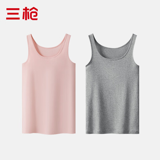 Sangun 100% cotton two-piece women's vest, cotton girl's bottoming suspender underwear, spring and summer student sweatshirt, thin vest combination 4-Tianxia pink + light hemp gray L /165 100-120Jin Jin equals 0.5 kg