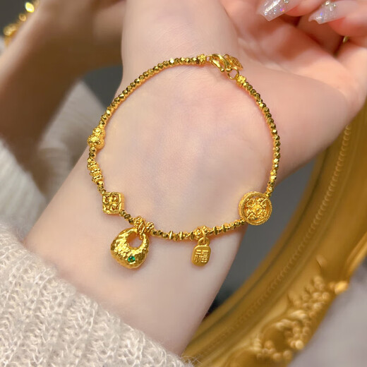 昂隆黄金999金坨坨碎金子手链女足金蹦迪珠手串520情人节礼物送女友 黄金金坨坨手链  约10.63克