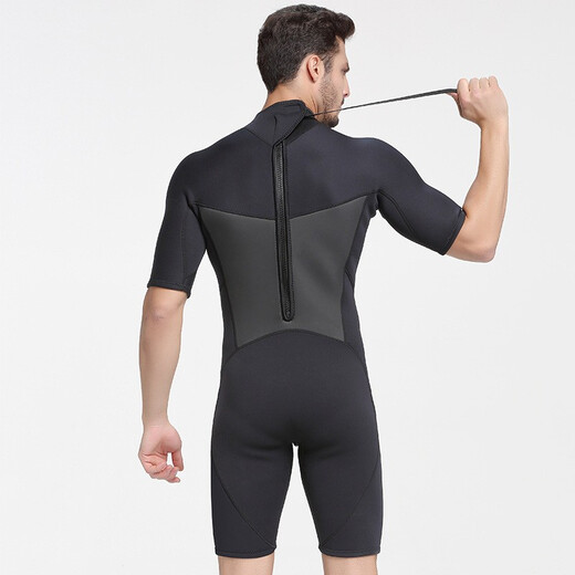 SBART new wetsuit men's one-piece 2MM short-sleeved neoprene thickened warm surfing snorkeling winter swimsuit 1069 black L