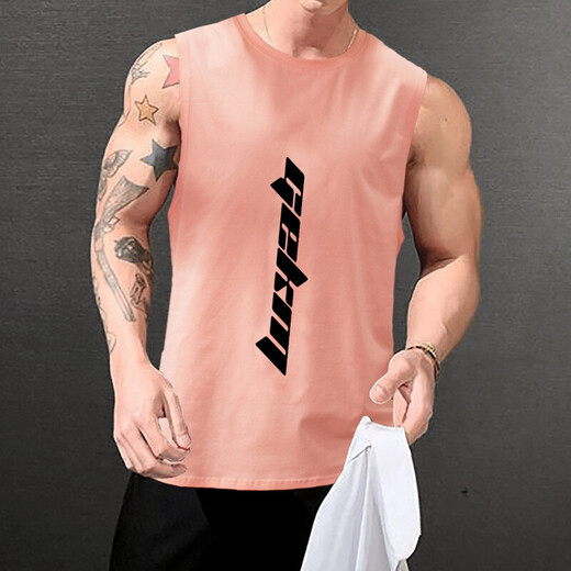 GEKM Muscle Fitness Brothers Trendy Vest Male Brothers Summer Running Basketball Training Vest Sleeveless T-Shirt Sportswear B-09 (Cotton) Black Orange Blossom XL [Recommended 140-160Jin [Jin equals 0.5kg]]