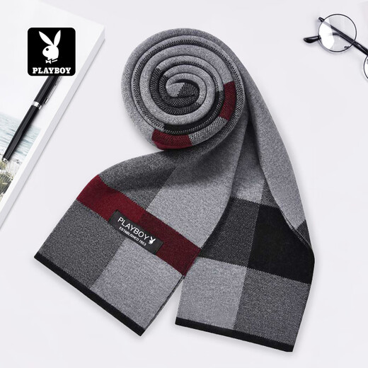 Playboy scarf men's autumn and winter outdoor warm and cold scarf thickened men's birthday gift for husband and father gift box