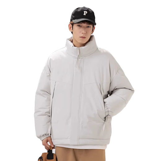 Jeanswest cotton-padded jacket for men in winter, thickened and warm, loose stand-up collar cotton-padded jacket for men 2026 new solid color versatile trendy brand cotton-padded jacket, black XL