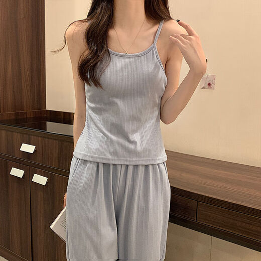 
Catman four-season pajamas for women pure cotton 2025 new pure and sweet style with chest pad simple blue three-piece set 831 mist blue chest pad removable XL Recommended 110-125Jin [Jin equals 0.5 kg]