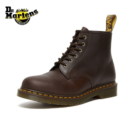 马丁（DR.MARTENS）101英伦男女夏季舒适百搭疯马皮棕色女中帮马丁靴 深棕色 39