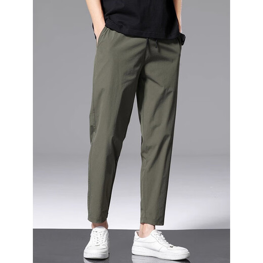 Jeanswest primavera y verano Nuevos pantalones casuales de la marca de moda pantalones deportivos sueltos pantalones de seda de hielo transpirable jóvenes casuales de nueve puntos hombres 718 gris oscuro l