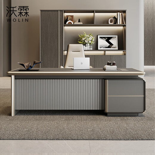 Wolin E0 level light luxury boss table office desk and chair combination modern single supervisor manager office table president small desk 1.6 meters boss table aluminum alloy edge regular