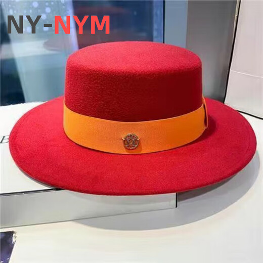 NY-NYM Sombrero de Jazz de Lana de Moda Retro de Estilo británico Sombrero de Mujer Marca de Moda Sombrero Plano de Todo fósforo de la alta sociedad francesa Sombrero Blanco + Banda Negra M (56-58 cm)