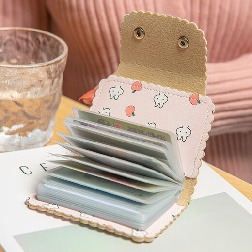 Maiweini-Kartenbeutel für Frauen Ins Koreanische Kapazität Multi-Kartenposition süße Persönlichkeit kleiner Anti-Demagnetisierungskartenhalter Exquisit High-End Pink Fruit Rabbit [20 Karten + multifunktionale Position] 22 Stücke