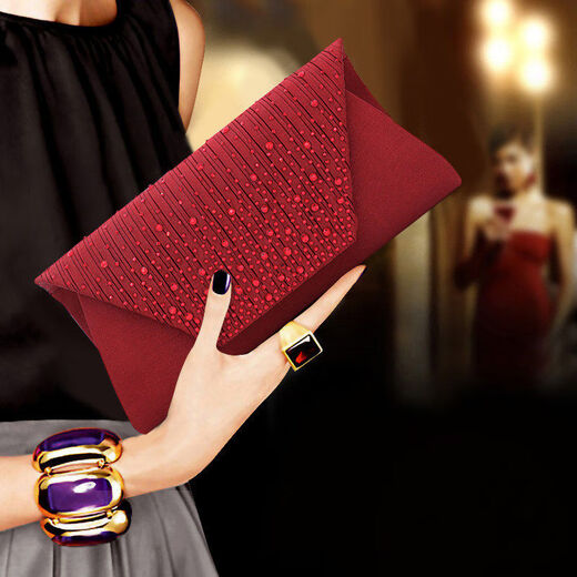 KUQIDAISHU Clutch Women's Fashionable Dinner Bag 2025 Chinese Valentine's Day Dress Cheongsam Matching Banquet European and American Diamond Small Handbag Burgundy