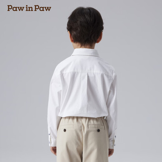 PawinPaw Shopping Mall Bear Children's Clothing 25 Spring and Autumn New Boys' Tie Cotton Shirt Dress Ivory/39 110 cm