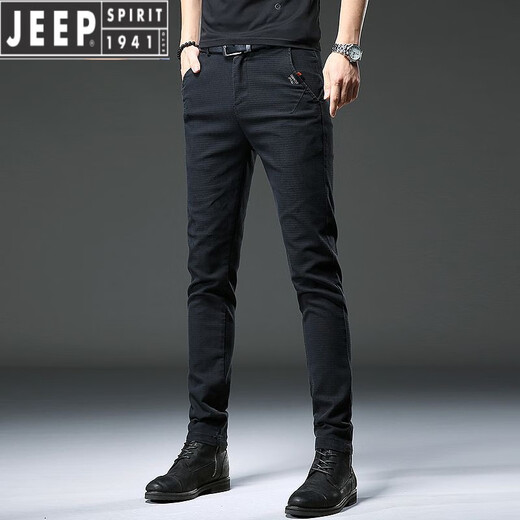 JEEP SPIRIT男士高档牛仔裤春秋款2025新款潮流弹力修身小脚裤休闲款青年长裤 【品质好货】HO653黑色 30 (腰围2尺3)