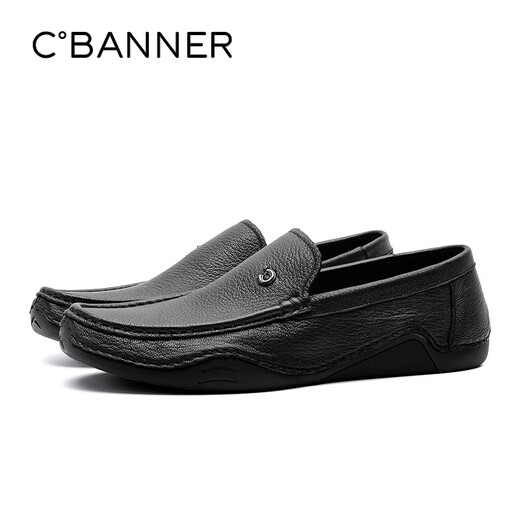 Qianbaidu 2025 men's toe layer sheepskin business casual leather shoes comfortable slip-on beanie shoes loafers black 40