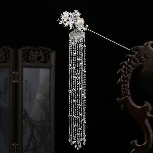 Hanfu hair crown, women's ancient style headwear, full set of ancient costumes, fairy style, tassels, rocking wig hairpin, style 1, platinum ear clip style