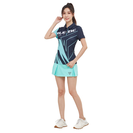 PEIJIKU Korea's new quick-dry badminton suit for women and men's vest tennis table tennis jersey lapel summer sportswear with sleeves 9085 women's green two-fold group pants suit L