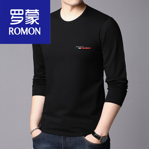 ROMON pure cotton men's long-sleeved T-shirt bottoming shirt spring and autumn thin section young and middle-aged black men's autumn top white item number M723 L suitable for 120-135 Jin Jin equals 0.5 kg.