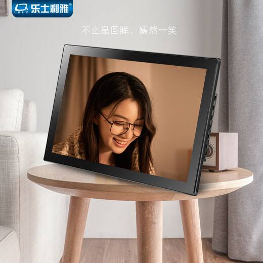 LSLY 19-inch full-view digital photo frame, electronic photo album, high-definition display, 1080P video, remote control commercial display, 19-inch black tempered glass mirror, free 32GU disk + wall-mounted plate