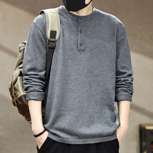Jingulai American retro Henry collar sweater for men 2025 autumn and winter new style simple large size men's sweater sweater trendy brand dark gray S weight 90-110Jin Jin is equal to 0.5 kg