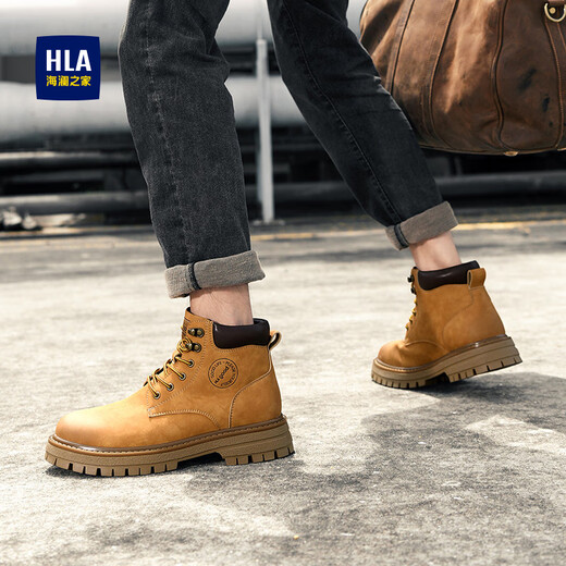 Hailan Home HLA men's boots retro trendy Martin boots men's outdoor versatile work clothes big yellow boots men T121 earth yellow 42