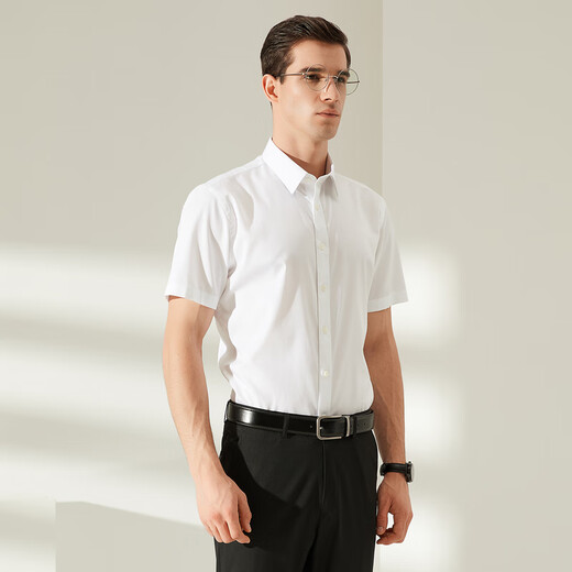 Youngor-Shirt-Männer [96% Baumwolle + elastischer DP kostenlos Eisen] Frühlings- und Sommergeschäft Casual Kurzärmel-Hemd leicht zu handhaben, das Werkzeug weiß 40